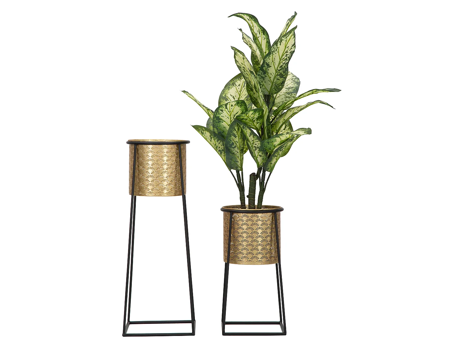Vaso Tikal, set 2 Vasi, Portavasi Rimovibili, oro, Colore Struttura Nero, Diametro Vaso Grande: 22, Vaso Piccolo: 20 cm