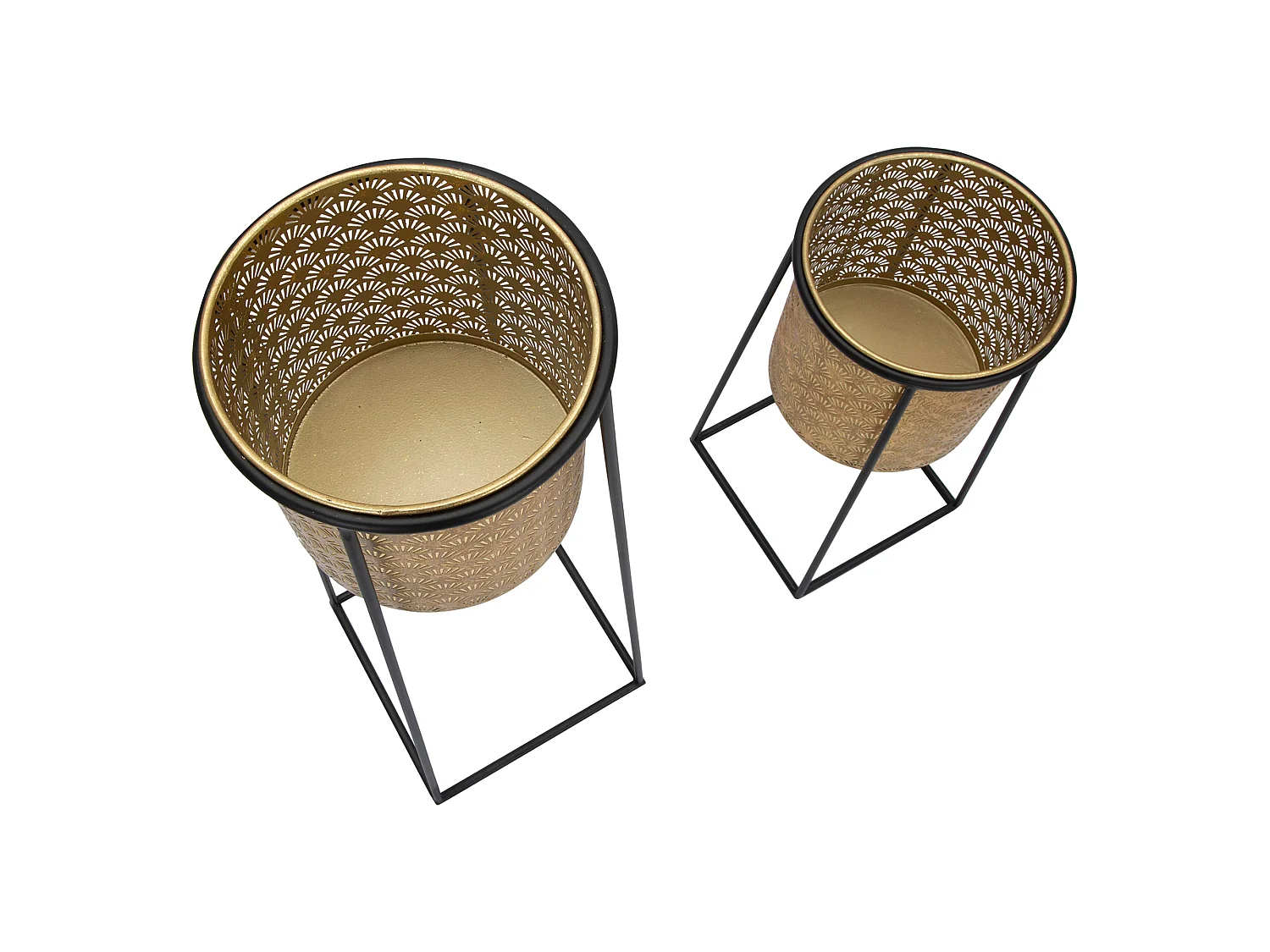 Vaso Tikal, set 2 Vasi, Portavasi Rimovibili, oro, Colore Struttura Nero, Diametro Vaso Grande: 22, Vaso Piccolo: 20 cm