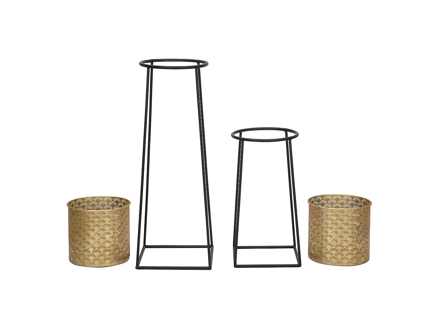 Vaso Tikal, set 2 Vasi, Portavasi Rimovibili, oro, Colore Struttura Nero, Diametro Vaso Grande: 22, Vaso Piccolo: 20 cm