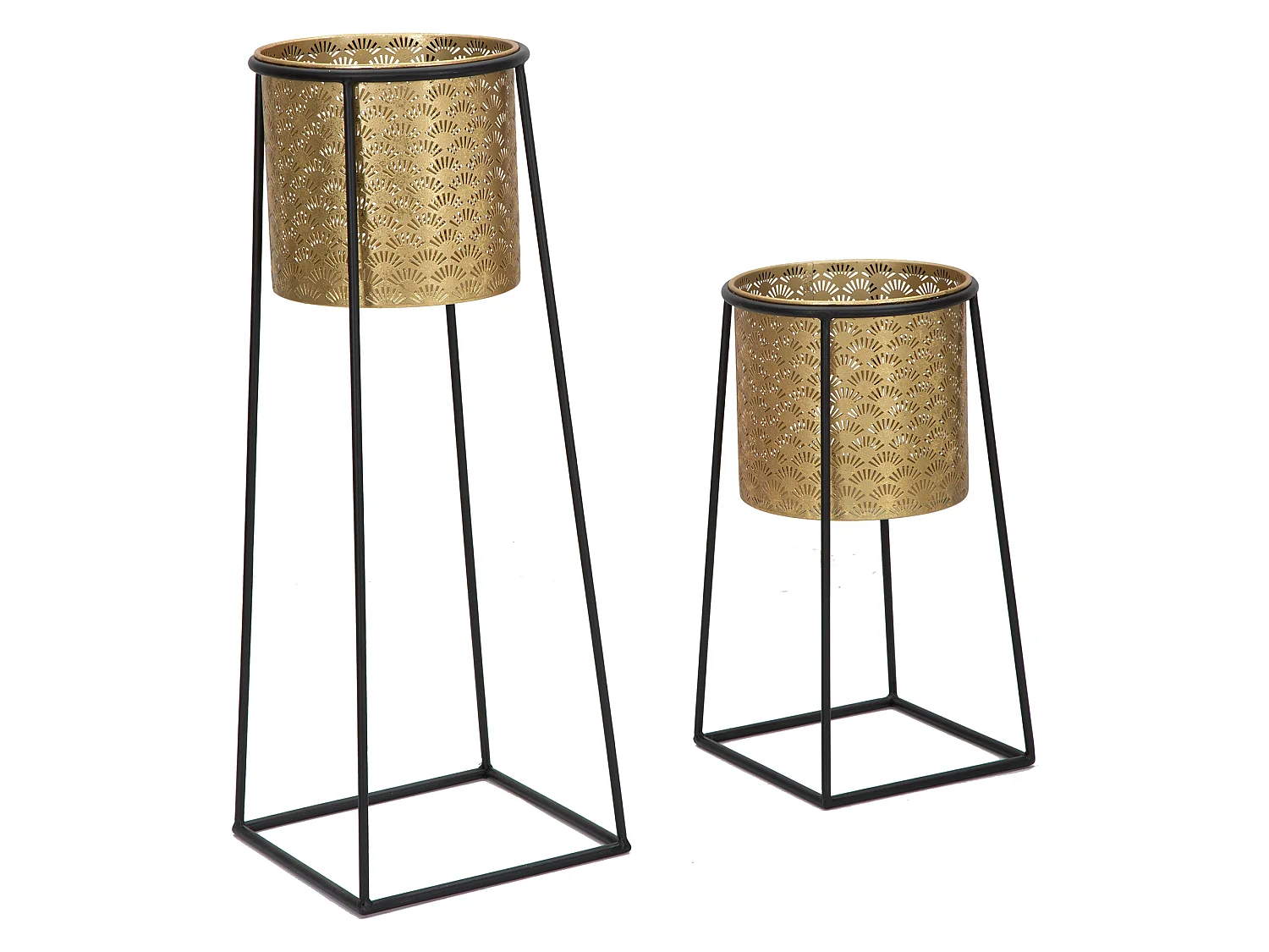 Vaso Tikal, set 2 Vasi, Portavasi Rimovibili, oro, Colore Struttura Nero, Diametro Vaso Grande: 22, Vaso Piccolo: 20 cm