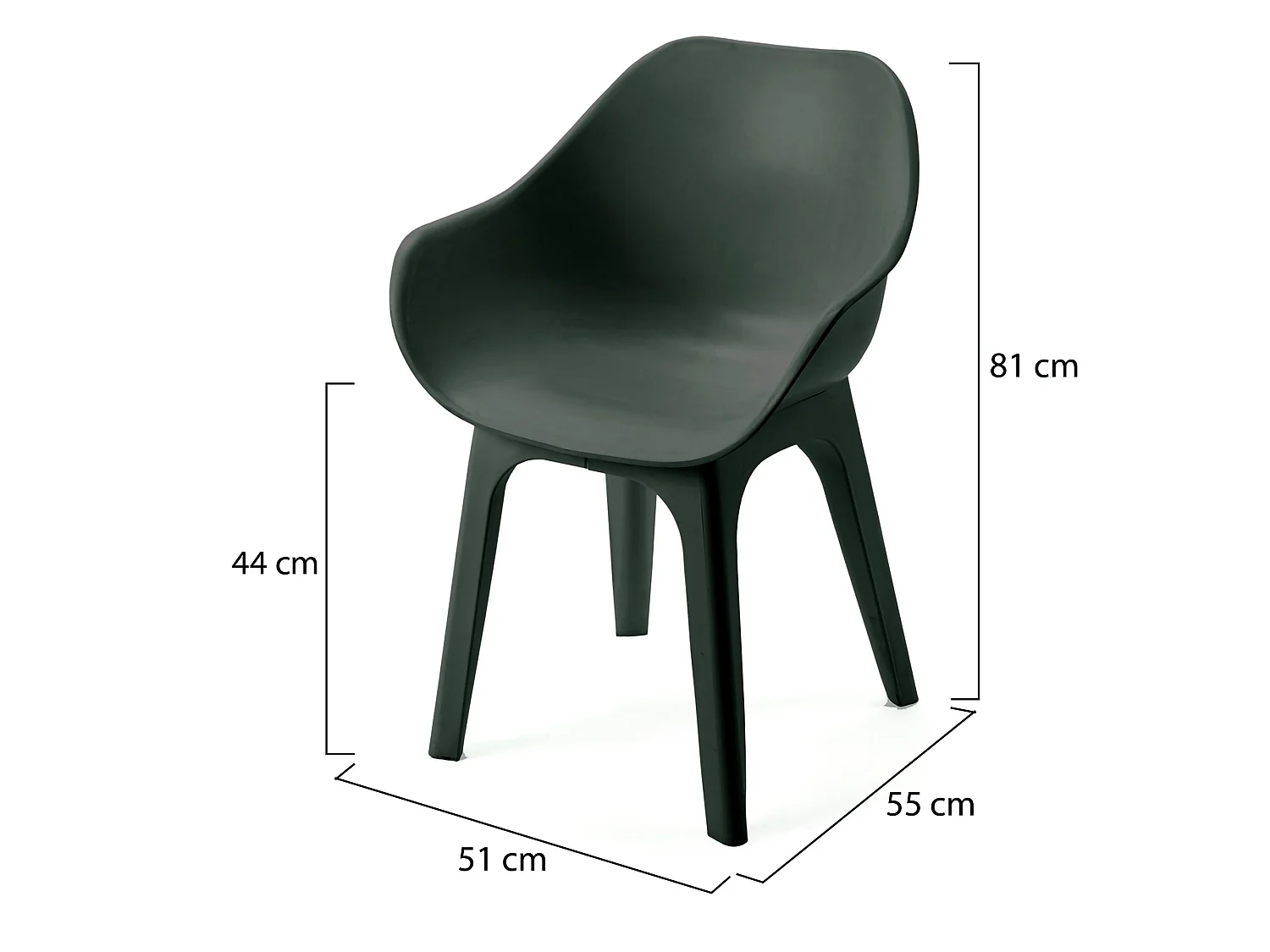 Sedia da Esterno Oakahalla, 2 Sedie Made in Italy, Nero Antracite, Finitura Liscia, Braccioli
