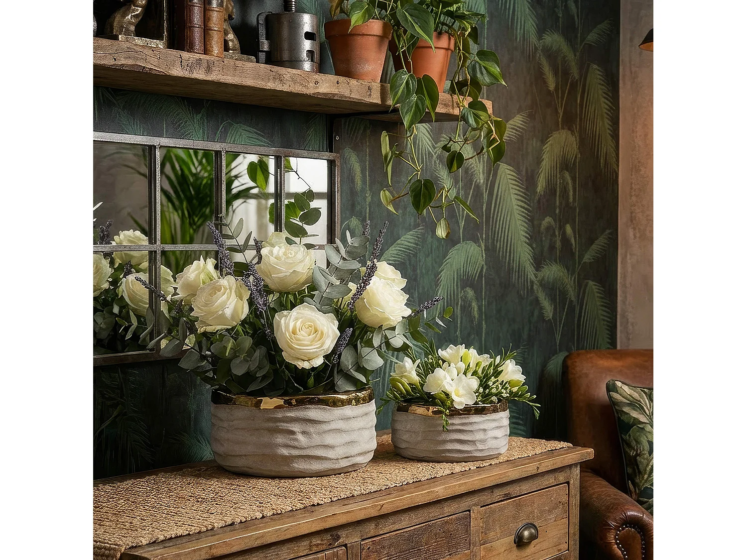 Vaso Leonar, Finitura Naturale, Beige, Colore Struttura oro