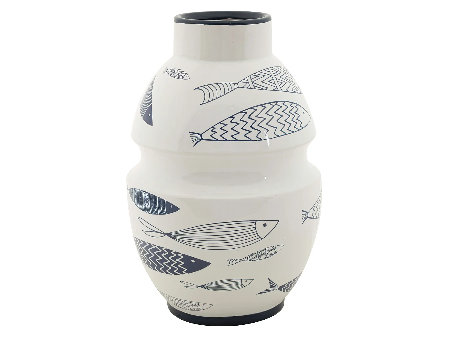 Vaso Cosmo, Disegni con Pesci, Bianco, Colore Struttura blu, Diametro 7.5 cm