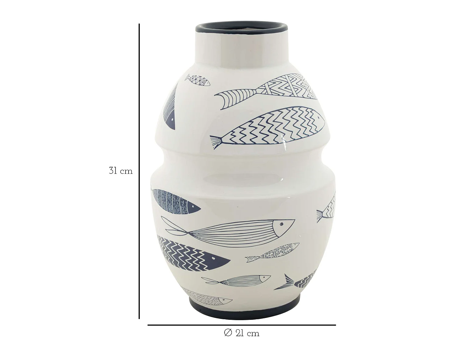 Vaso Cosmo, Disegni con Pesci, Bianco, Colore Struttura blu, Diametro 7.5 cm