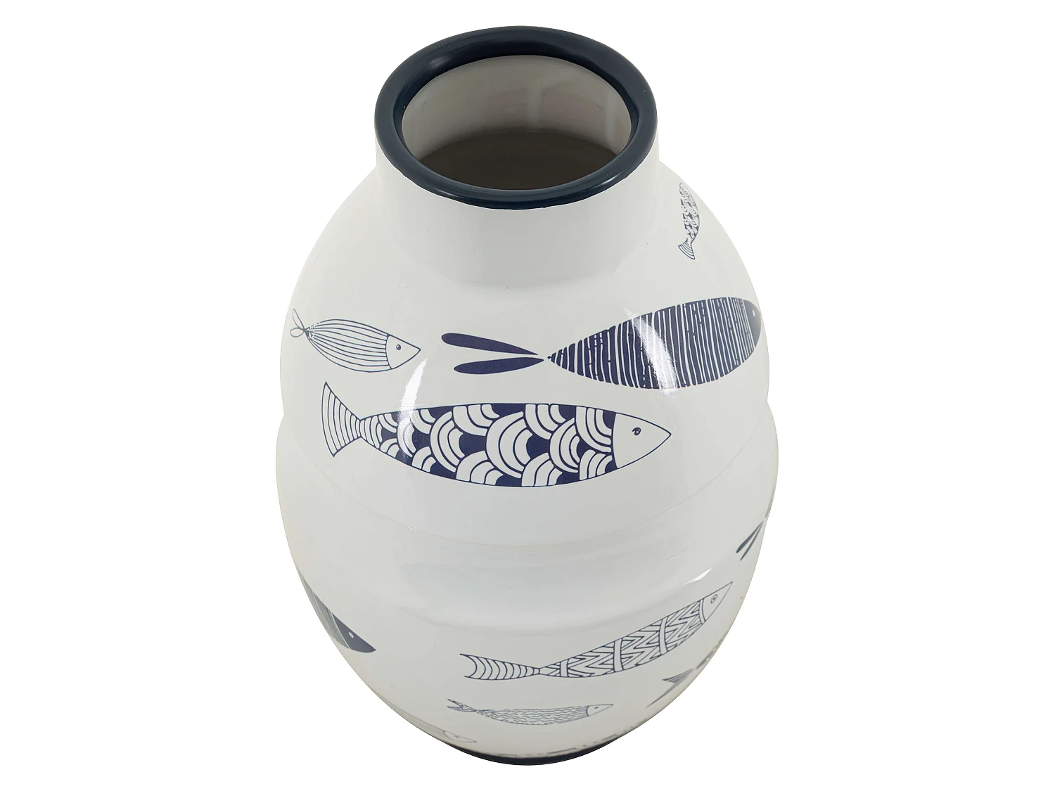 Vaso Cosmo, Disegni con Pesci, Bianco, Colore Struttura blu, Diametro 7.5 cm