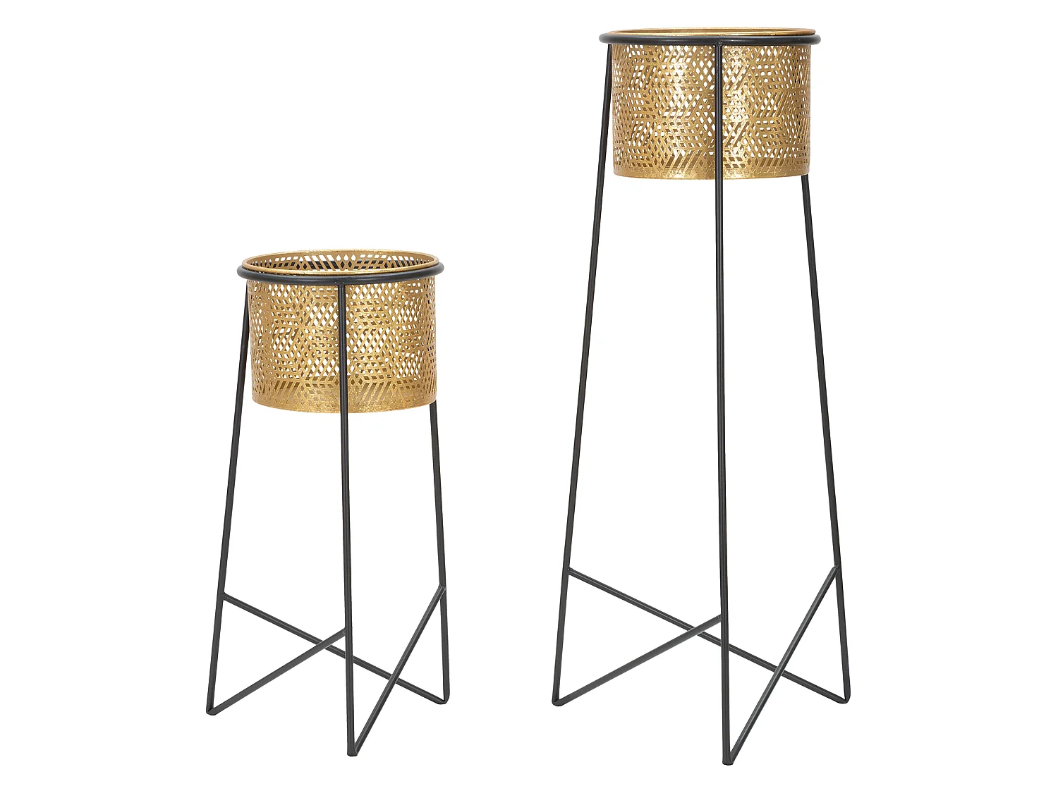 Vaso Copan, set 2 Vasi, Portavasi Rimovibili, oro, Colore Struttura Nero