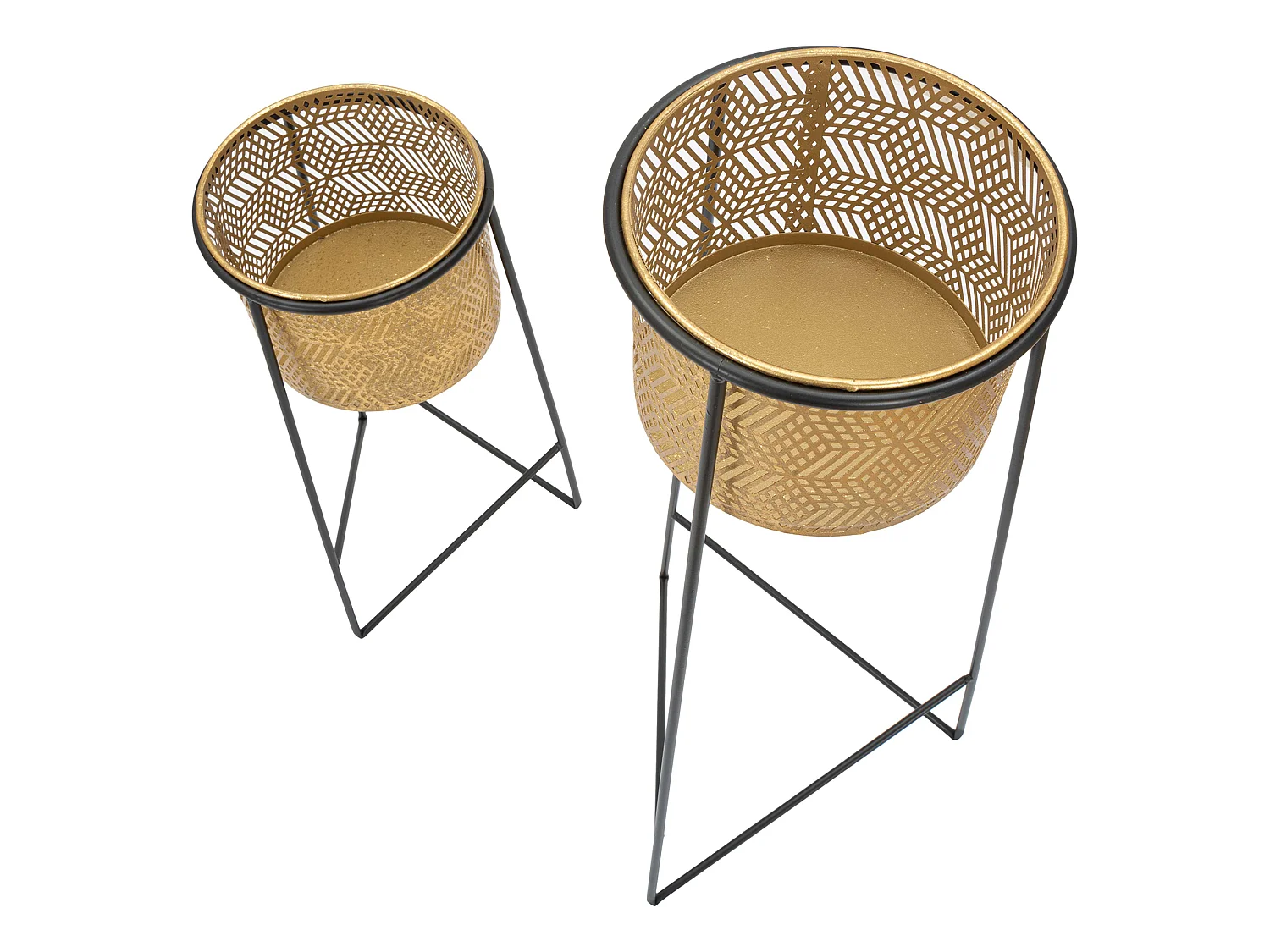 Vaso Copan, set 2 Vasi, Portavasi Rimovibili, oro, Colore Struttura Nero