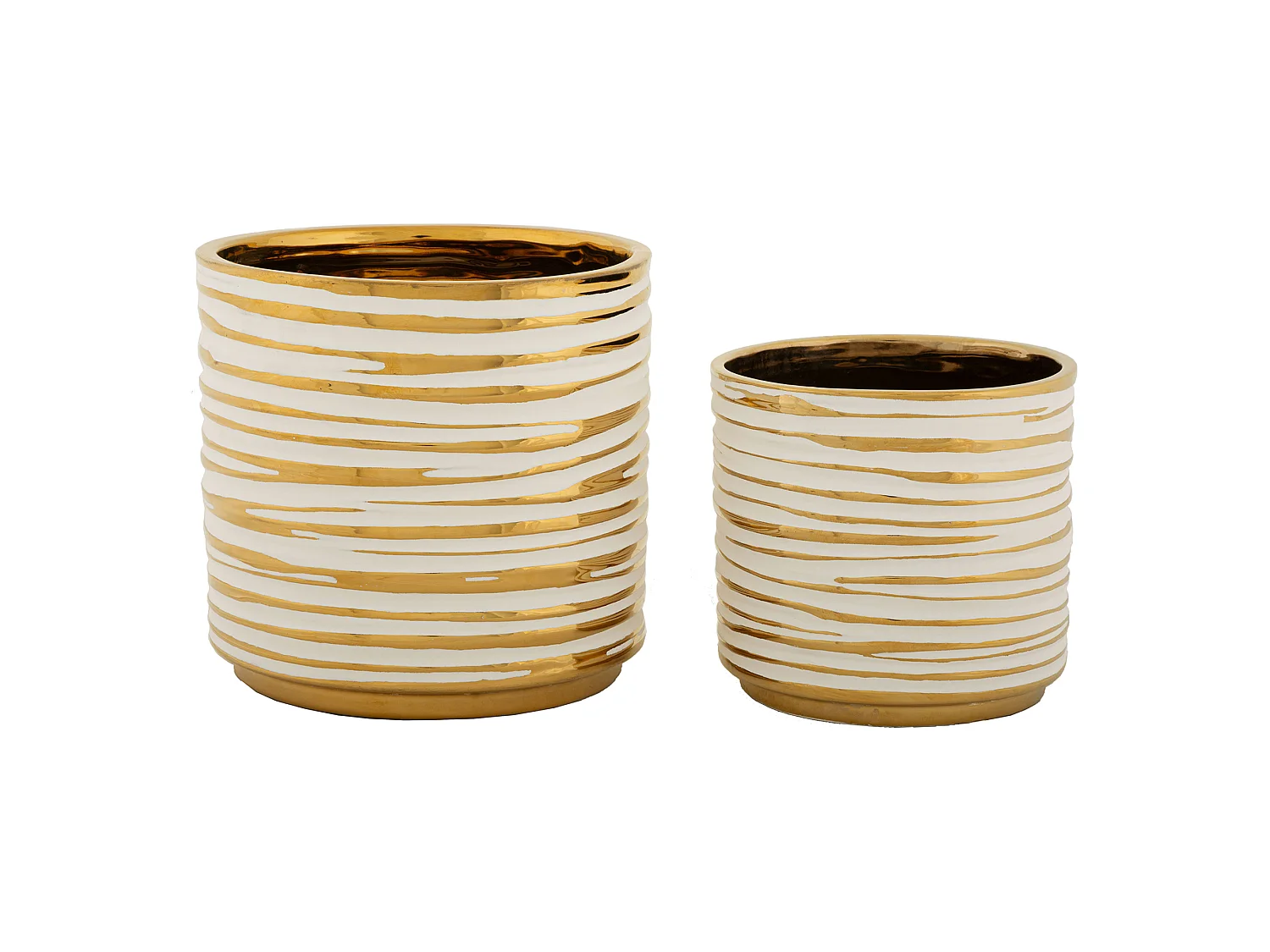 Vaso Banivaka, set 2 Vasi, Bianco, Colore Struttura oro, Diametro Vaso Grande: 21, Vaso Piccolo: 16 cm