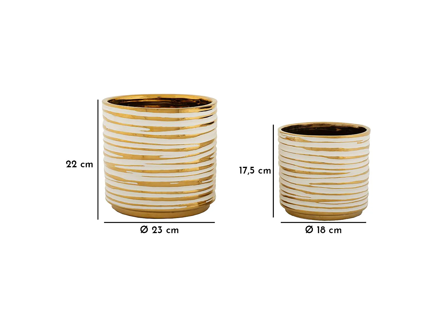 Vaso Banivaka, set 2 Vasi, Bianco, Colore Struttura oro, Diametro Vaso Grande: 21, Vaso Piccolo: 16 cm