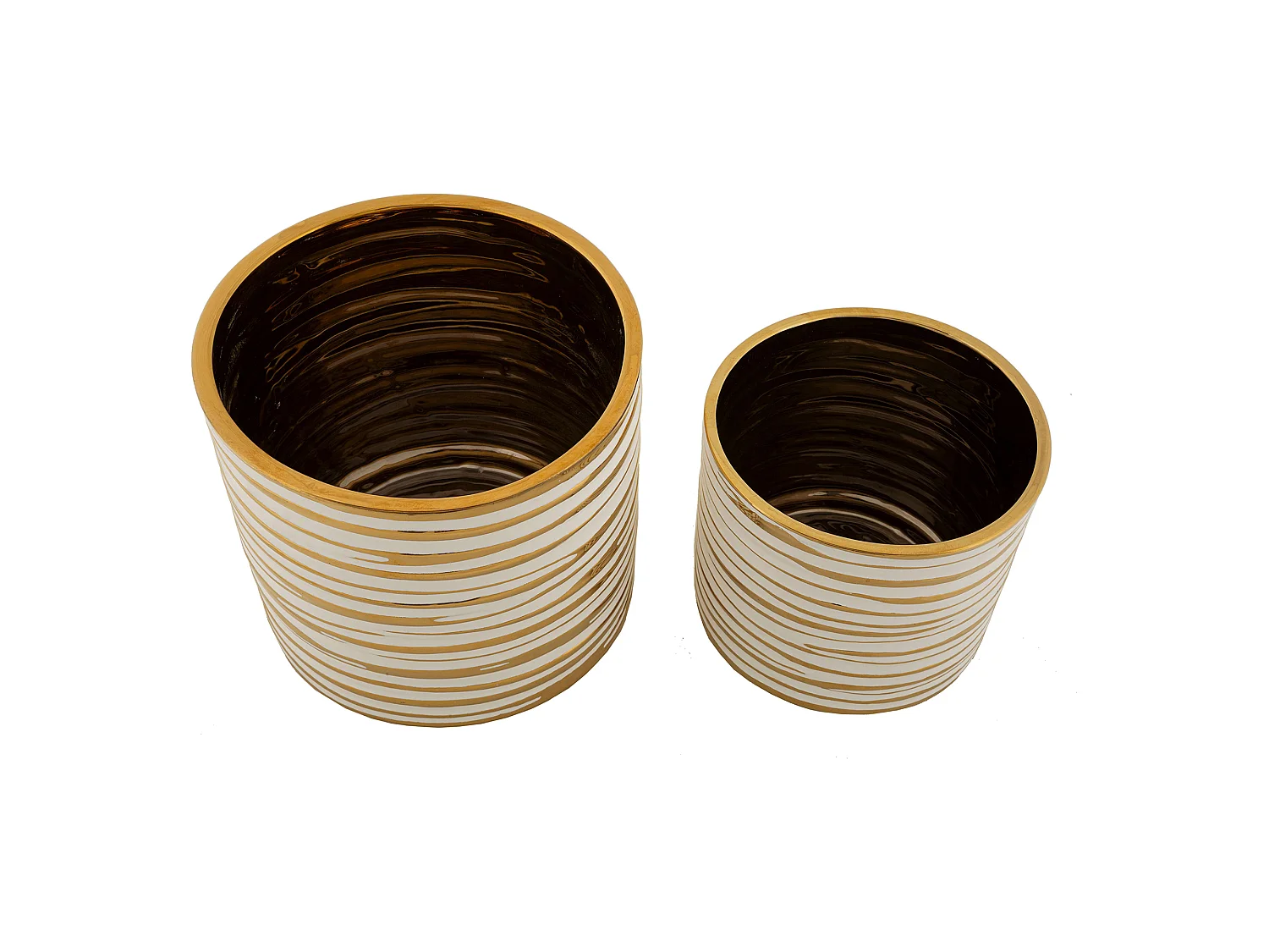 Vaso Banivaka, set 2 Vasi, Bianco, Colore Struttura oro, Diametro Vaso Grande: 21, Vaso Piccolo: 16 cm