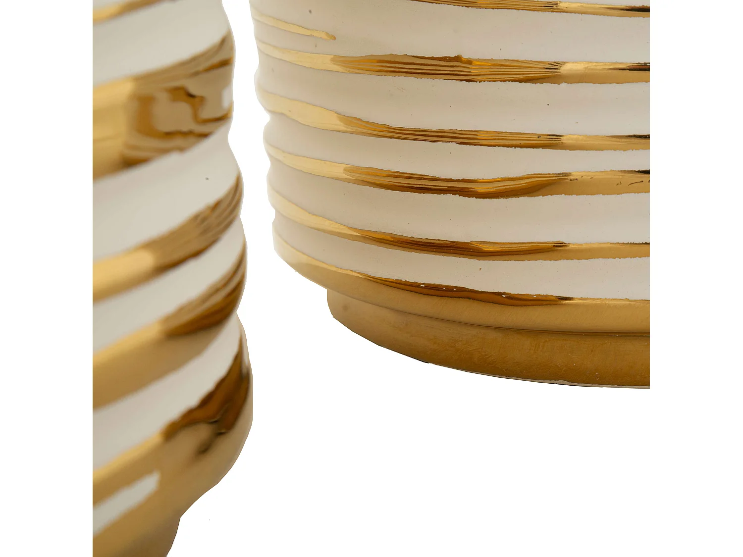 Vaso Banivaka, set 2 Vasi, Bianco, Colore Struttura oro, Diametro Vaso Grande: 21, Vaso Piccolo: 16 cm