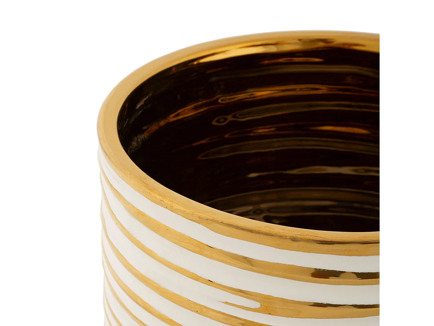 Vaso Banivaka, set 2 Vasi, Bianco, Colore Struttura oro, Diametro Vaso Grande: 21, Vaso Piccolo: 16 cm