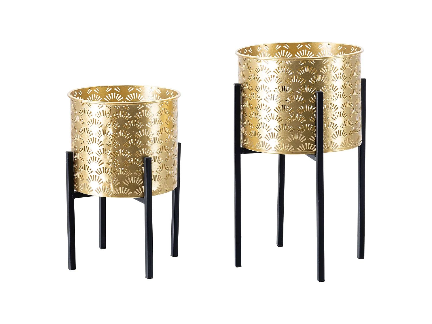 Vaso Timna, set 2 Vasi, Portavasi Rimovibili, oro, Colore Struttura Nero, Diametro Vaso Grande: 20, Vaso Piccolo: 17 cm