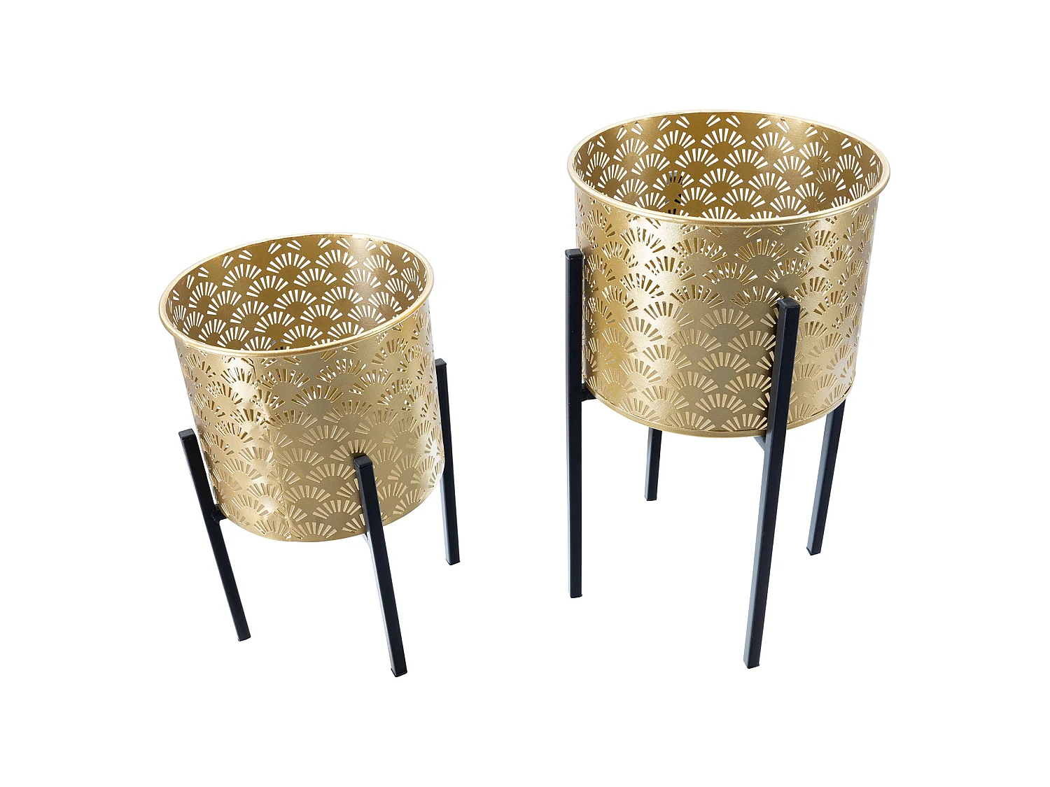 Vaso Timna, set 2 Vasi, Portavasi Rimovibili, oro, Colore Struttura Nero, Diametro Vaso Grande: 20, Vaso Piccolo: 17 cm