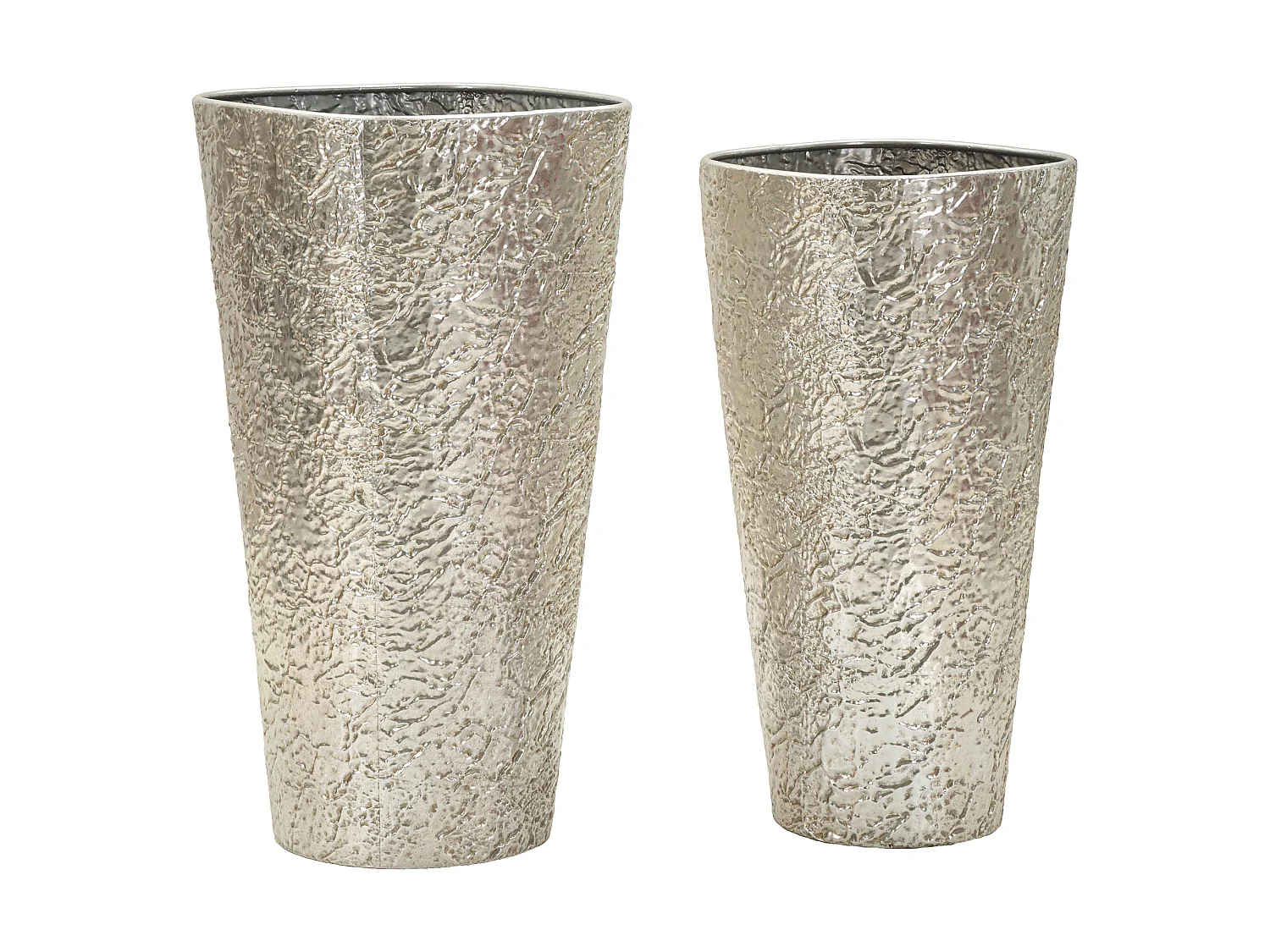 Set de 2 vases Barale, finition effet matière, argent,