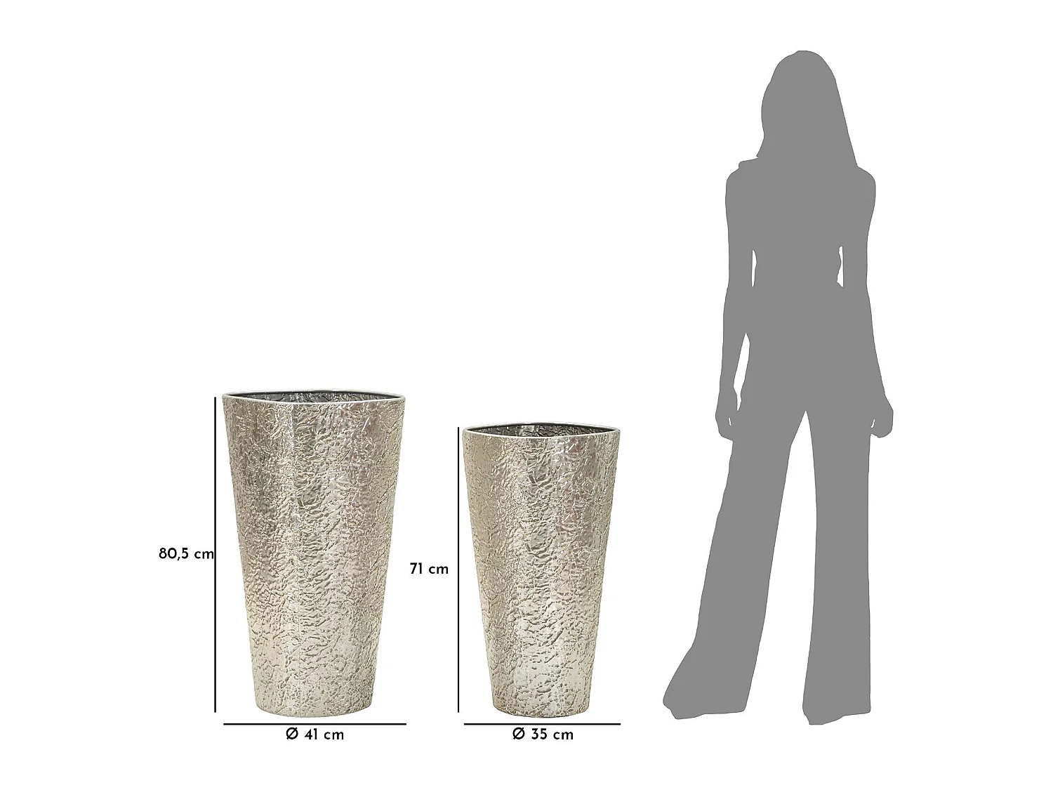 Set de 2 vases Barale, finition effet matière, argent,