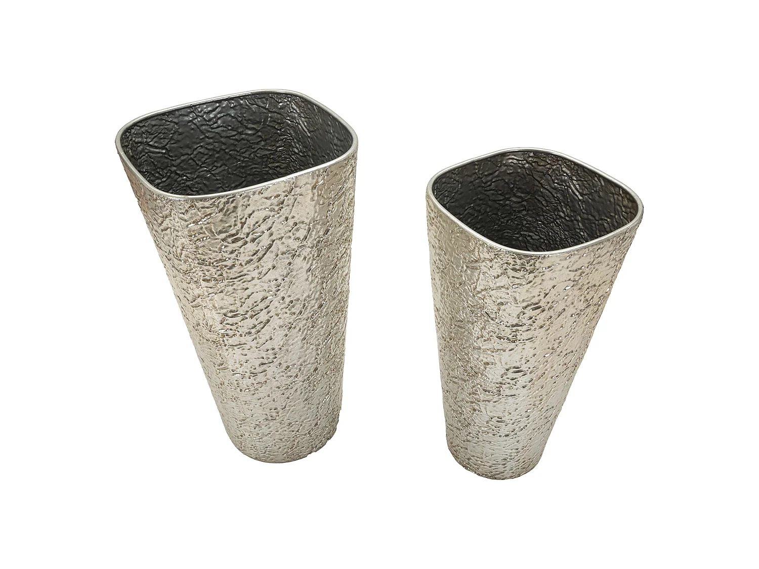 Set de 2 vases Barale, finition effet matière, argent,
