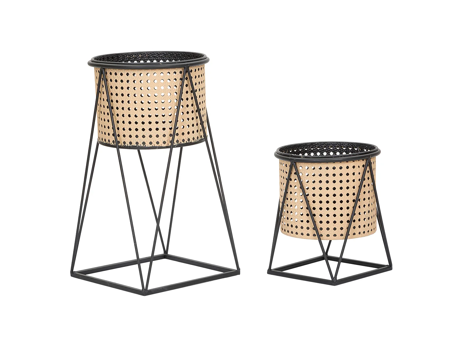 Vase Sisimi, set de 2 vases, pots amovibles, blanc crème, structure noire, diamètre grand vase : 20, petit vase : 18 cm
