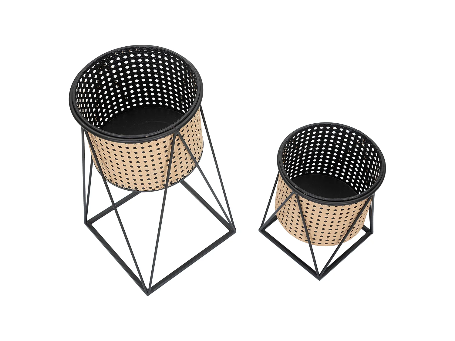 Vase Sisimi, set de 2 vases, pots amovibles, blanc crème, structure noire, diamètre grand vase : 20, petit vase : 18 cm