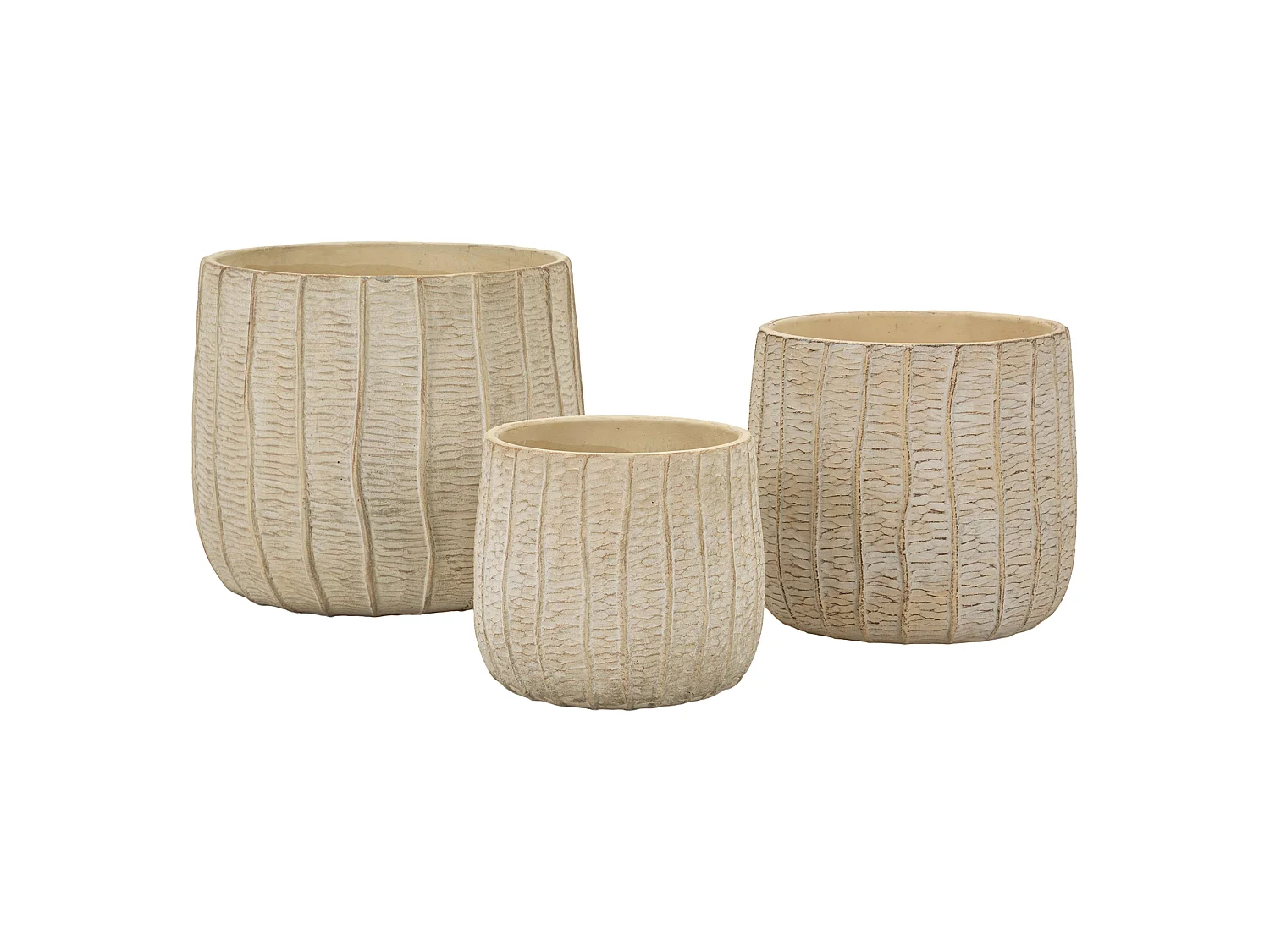 Vaso Bava, Texture Verticale Effetto Legno, Beige, Diametro Vaso Grande: 26.5, Vaso Medio: 20.5, Vaso Piccolo: 16.5 cm