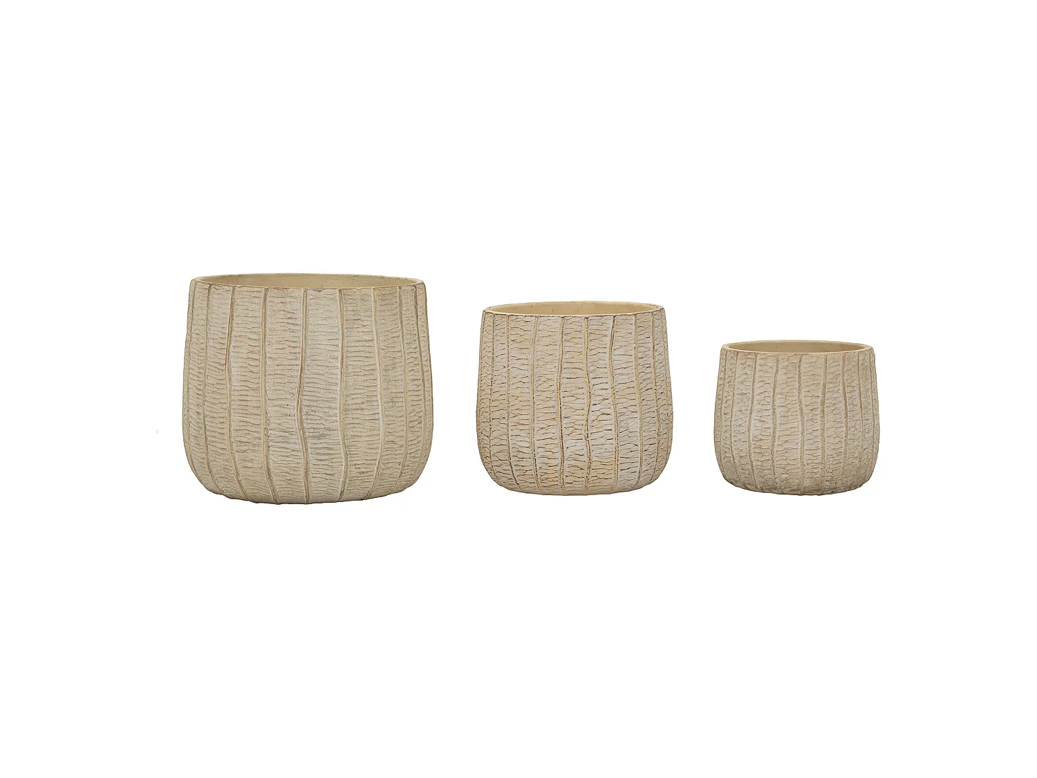 Vaso Bava, Texture Verticale Effetto Legno, Beige, Diametro Vaso Grande: 26.5, Vaso Medio: 20.5, Vaso Piccolo: 16.5 cm