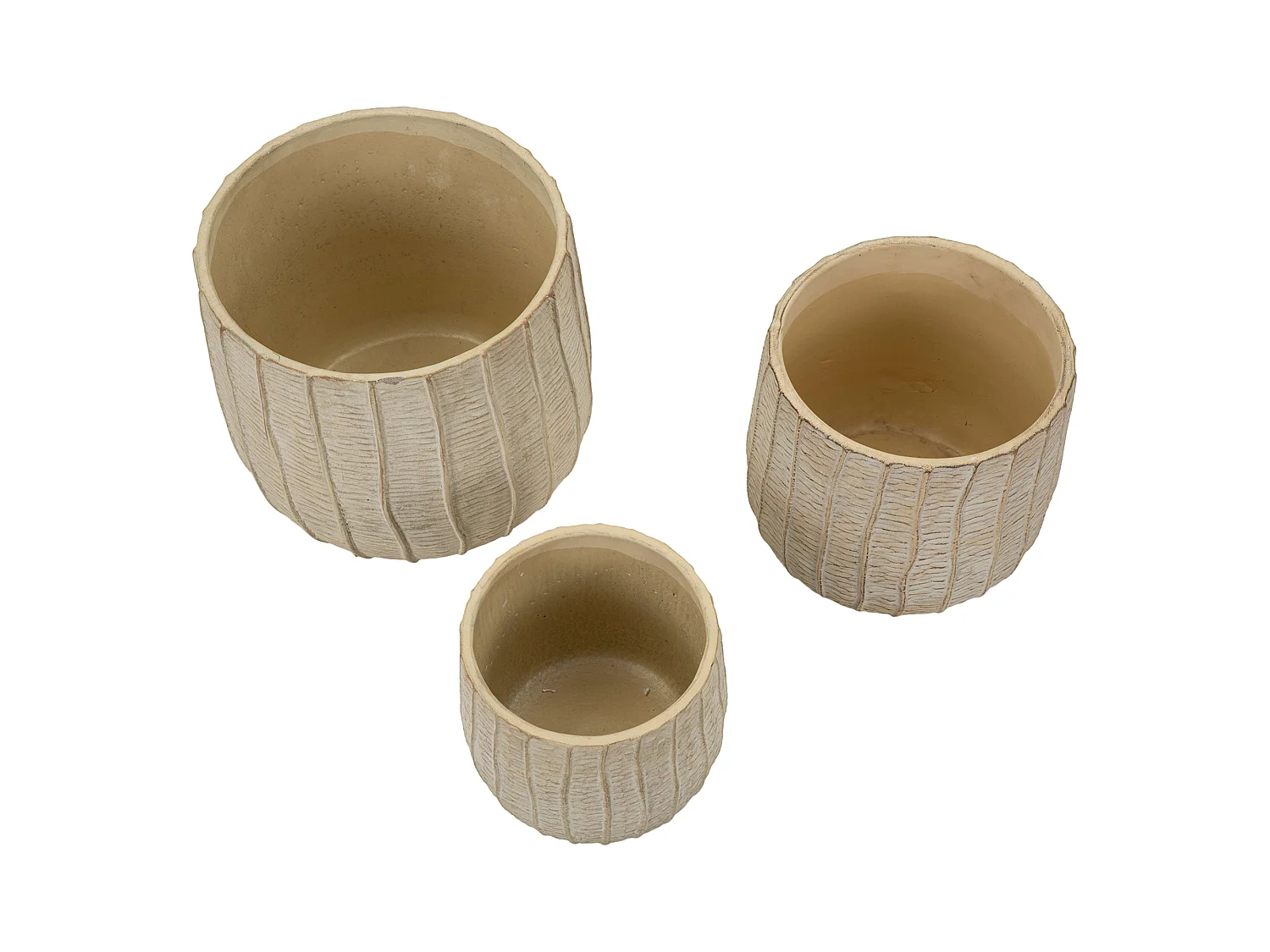 Vaso Bava, Texture Verticale Effetto Legno, Beige, Diametro Vaso Grande: 26.5, Vaso Medio: 20.5, Vaso Piccolo: 16.5 cm