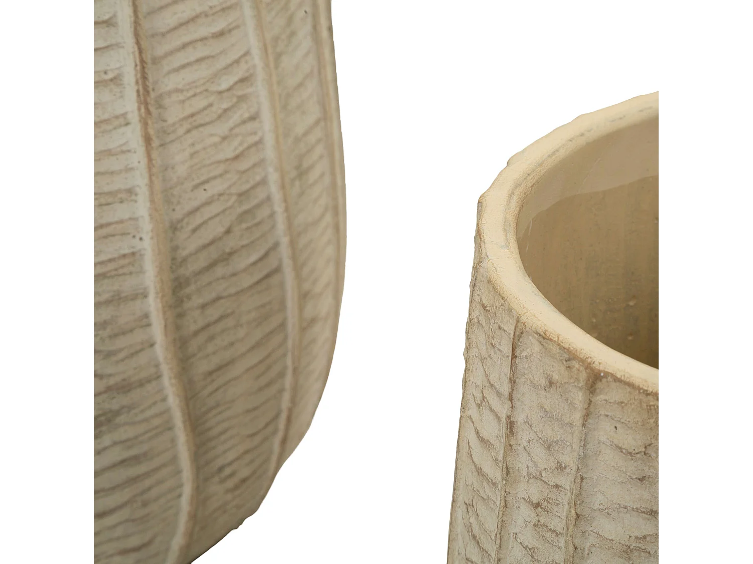 Vaso Bava, Texture Verticale Effetto Legno, Beige, Diametro Vaso Grande: 26.5, Vaso Medio: 20.5, Vaso Piccolo: 16.5 cm
