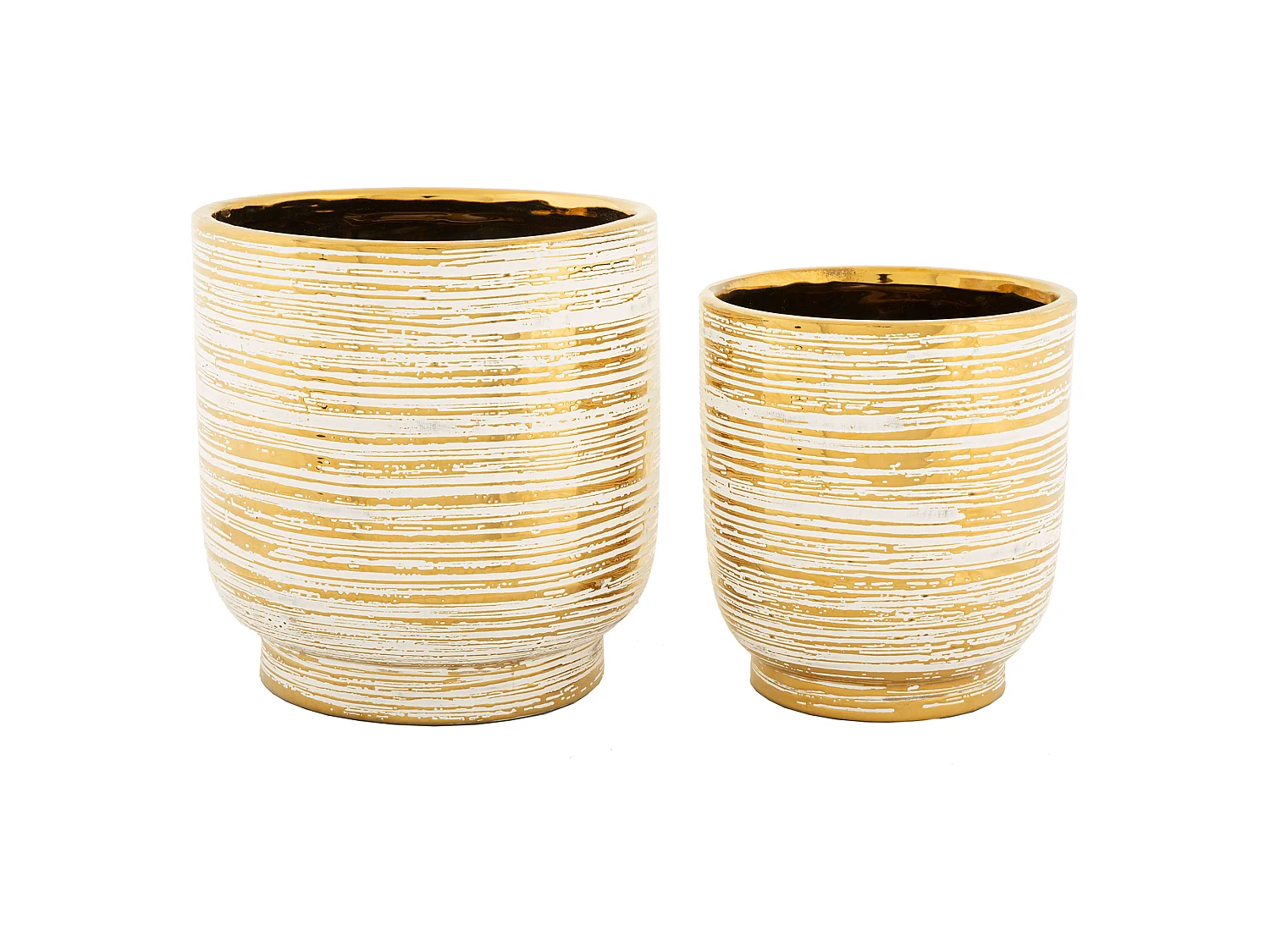 Vase Bano, set de 2 vases, blanc, structure dorée, diamètre grand vase : 21 cm, petit vase : 16 cm