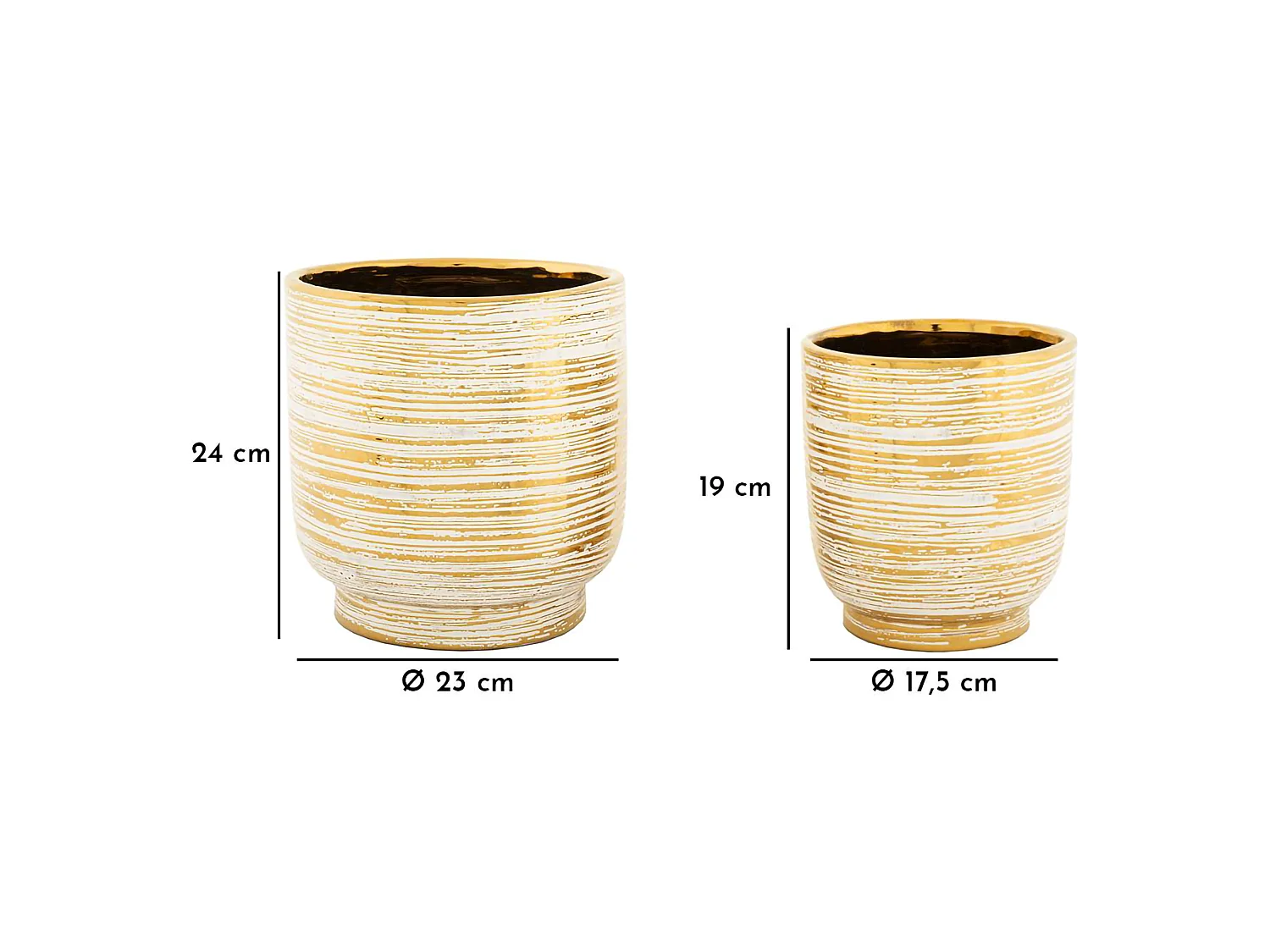 Vase Bano, set de 2 vases, blanc, structure dorée, diamètre grand vase : 21 cm, petit vase : 16 cm