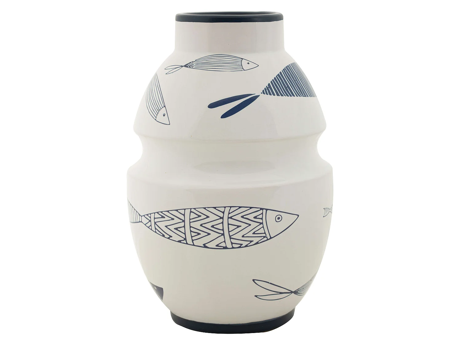 Vase Aurel, Motifs avec Poissons, Blanc, Structure bleue, Diamètre 6 cm