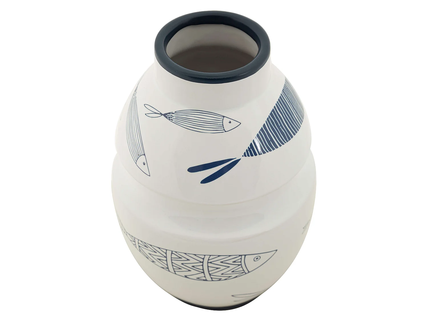 Vase Aurel, Motifs avec Poissons, Blanc, Structure bleue, Diamètre 6 cm
