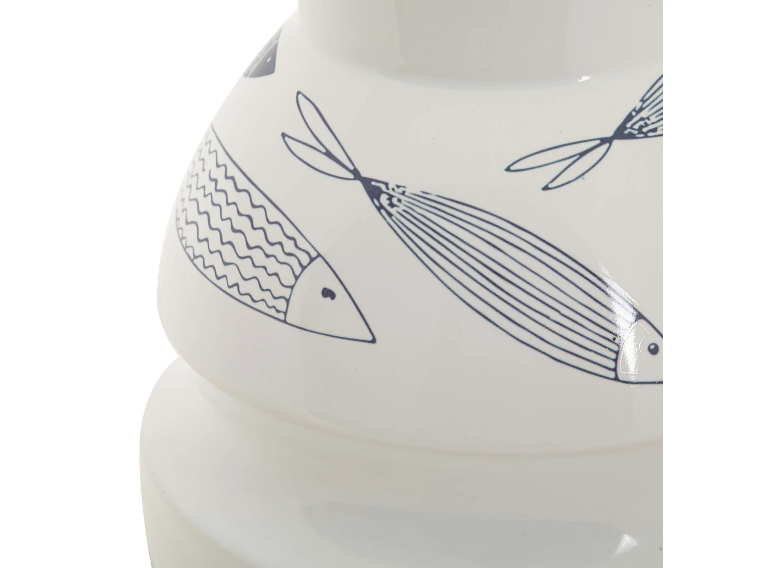 Vase Aurel, Motifs avec Poissons, Blanc, Structure bleue, Diamètre 6 cm