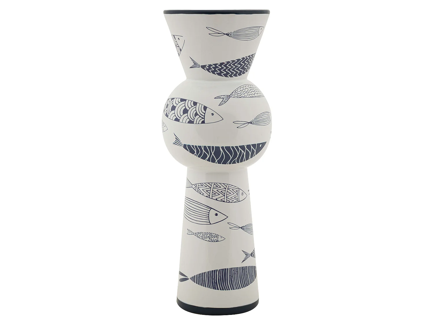 Vaso Silva, Disegni con Pesci, Bianco, Colore Struttura blu