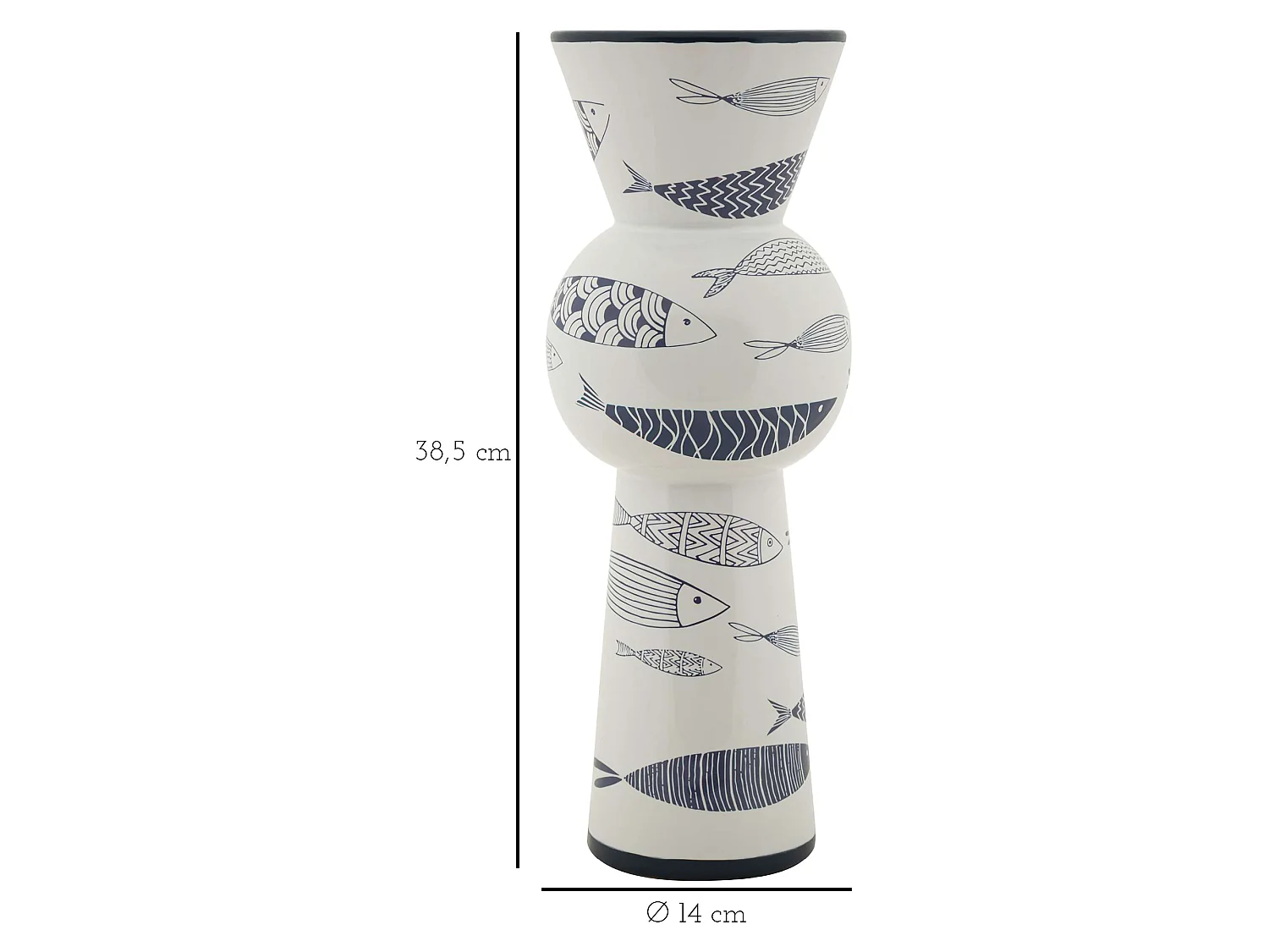 Vaso Silva, Disegni con Pesci, Bianco, Colore Struttura blu