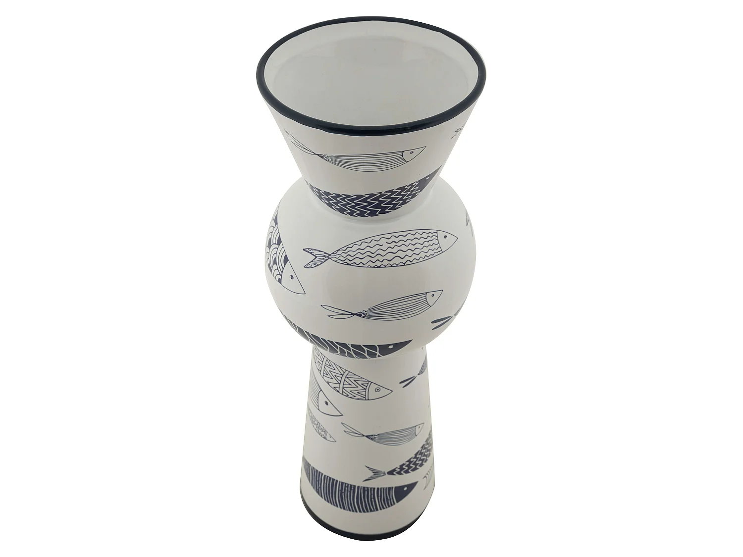 Vaso Silva, Disegni con Pesci, Bianco, Colore Struttura blu