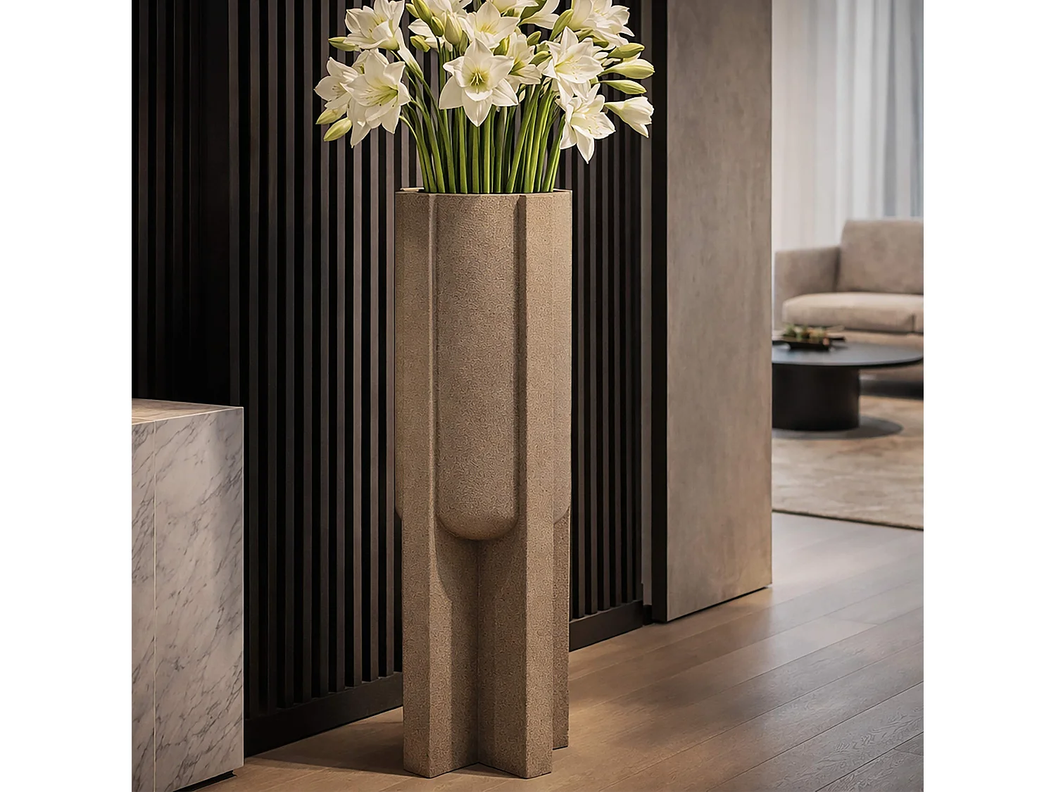 Vase Fatigava, Finition Géométrique, Beige