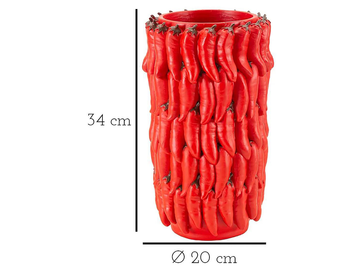Vaso Elmo, Disegni con Peperoncini, Rosso, Diametro 13 cm