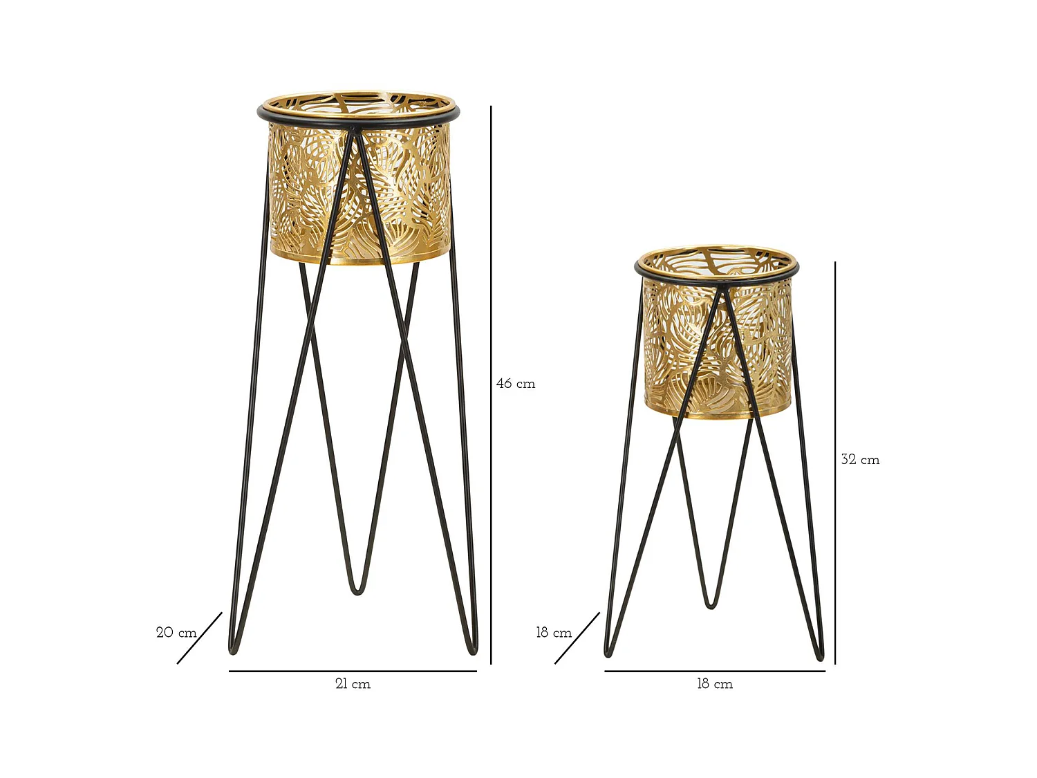 Vaso ElTocu, set 2 Vasi, Portavasi Rimovibili, oro, Colore Struttura Nero