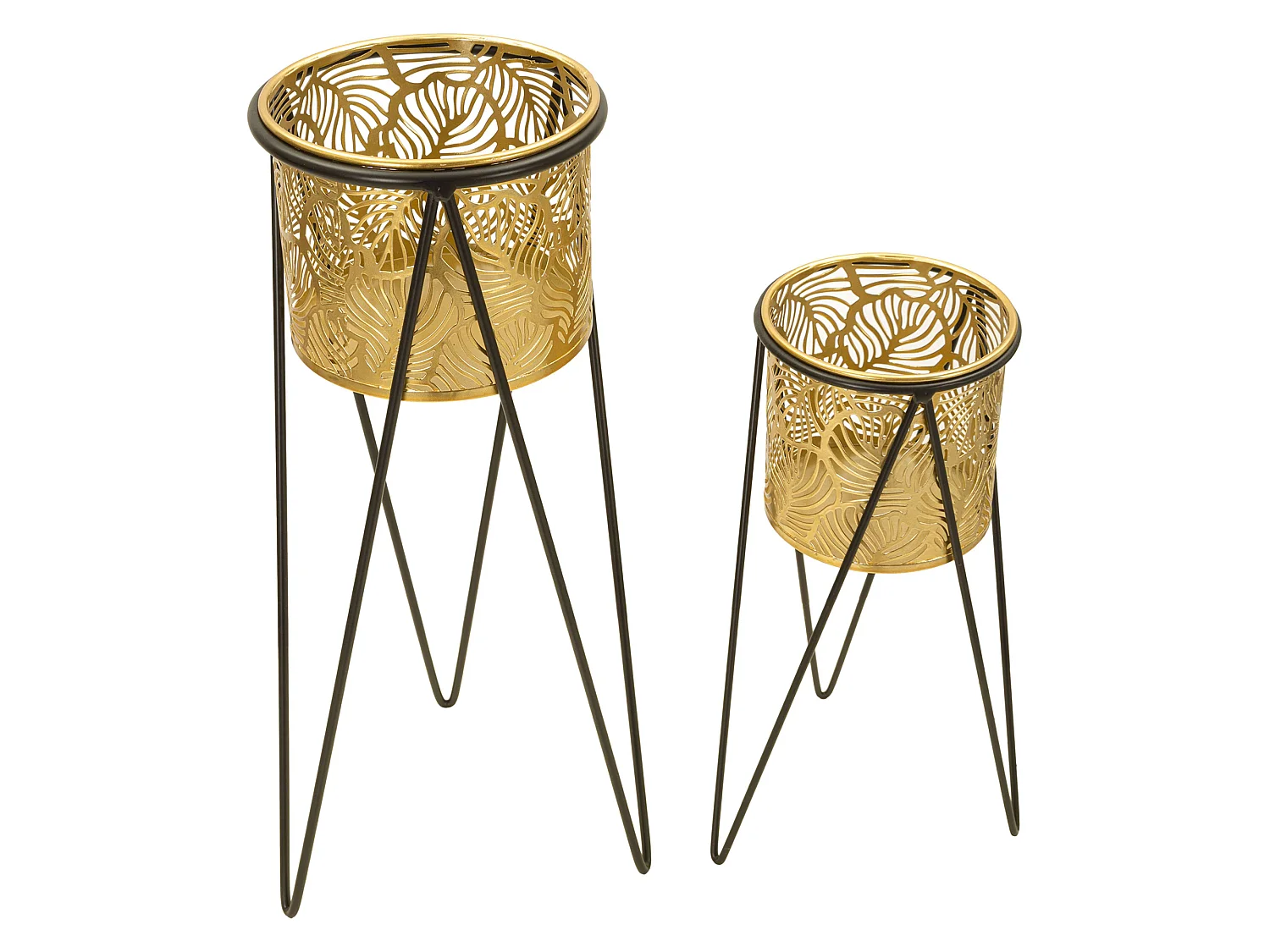 Vaso ElTocu, set 2 Vasi, Portavasi Rimovibili, oro, Colore Struttura Nero