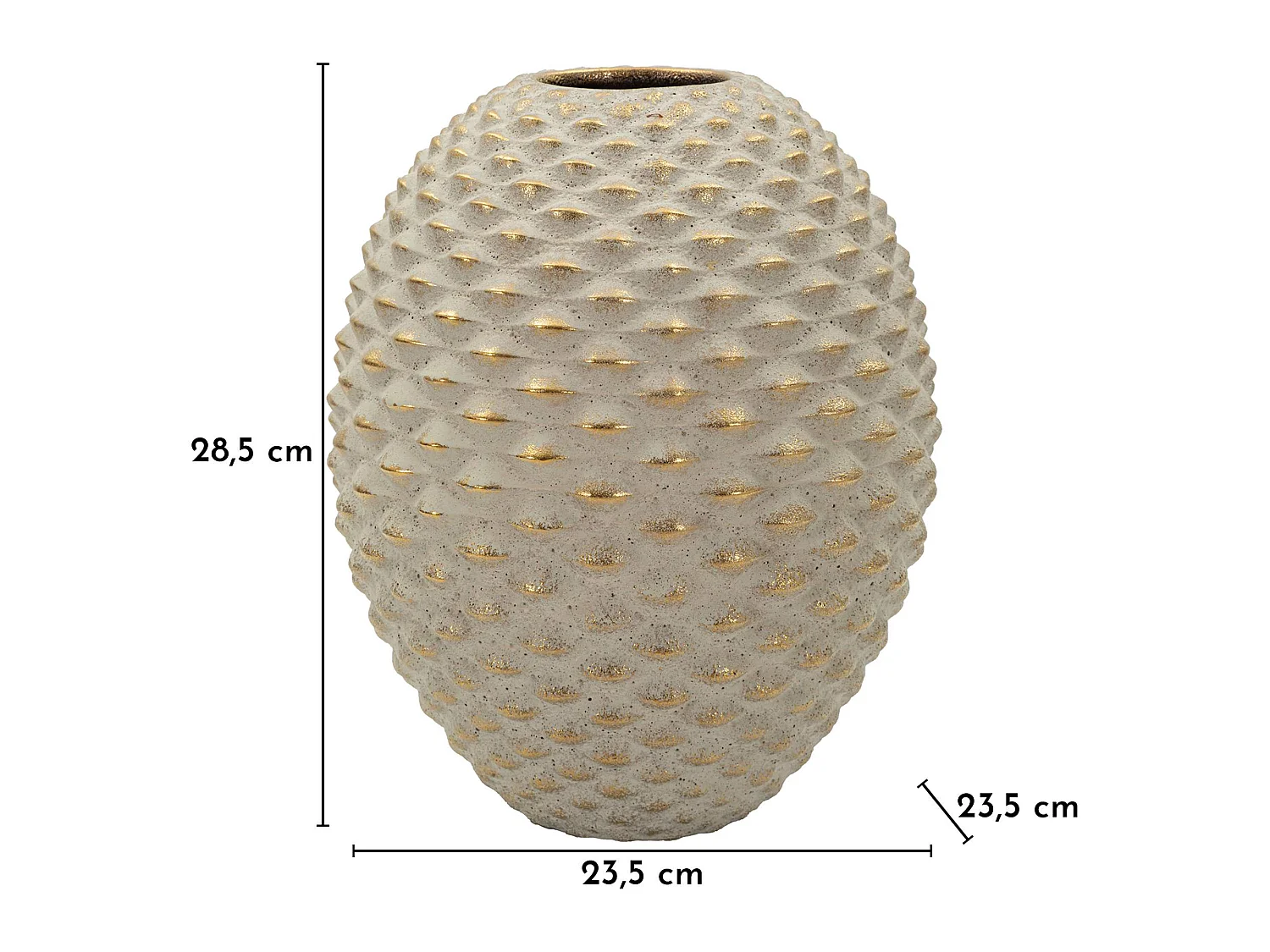 Vaso Faso, Finitura Geometrica a Rilievo, Beige, Colore Struttura oro, Diametro 7 cm