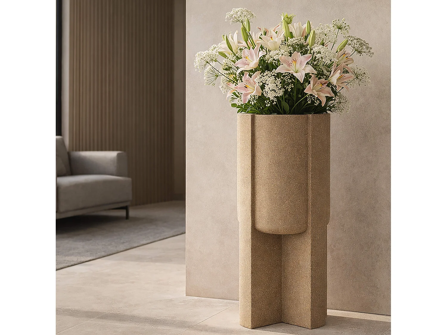 Vase Fato, Finition Géométrique, Beige,