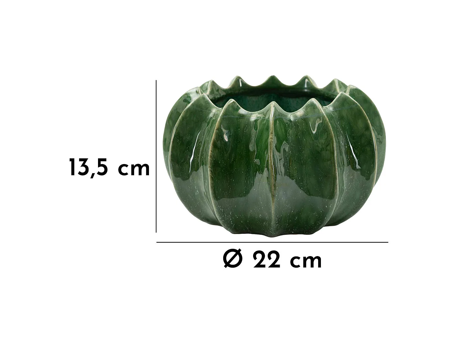 Vase Batase, Motif avec Cactus, Vert, Diamètre 13.5 cm