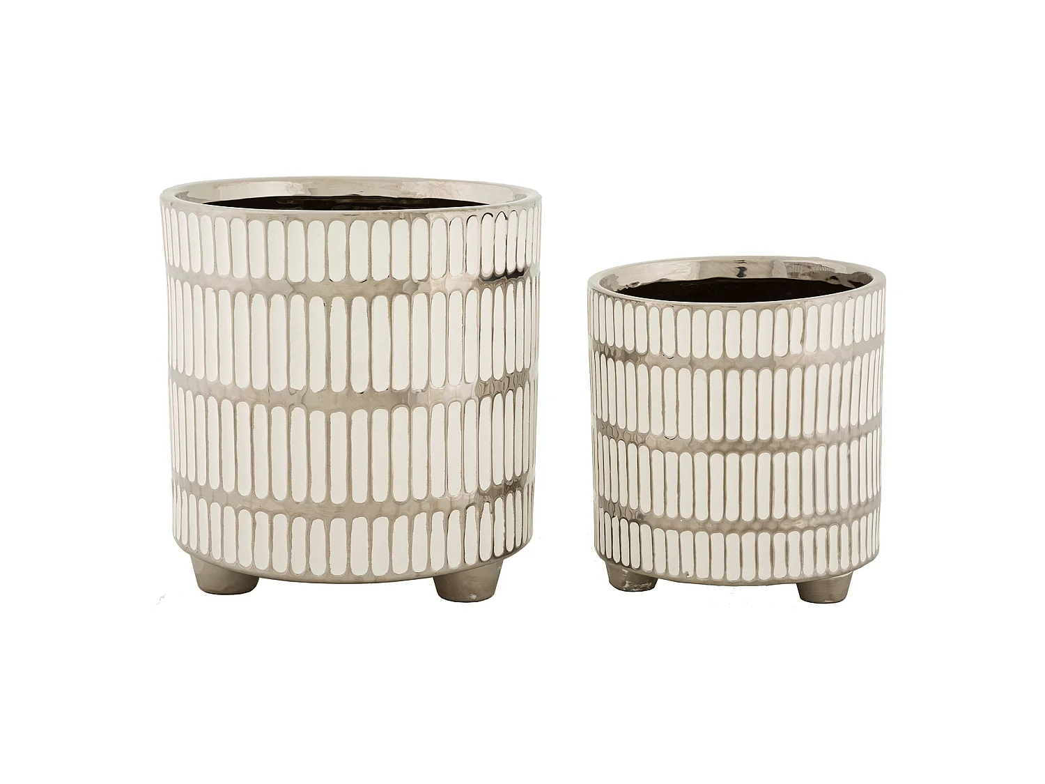Vaso Banofa, set de 2 vases, Argent, Structure Blanche, Diamètre Grand Vase: 20 cm, Petit Vase: 16 cm
