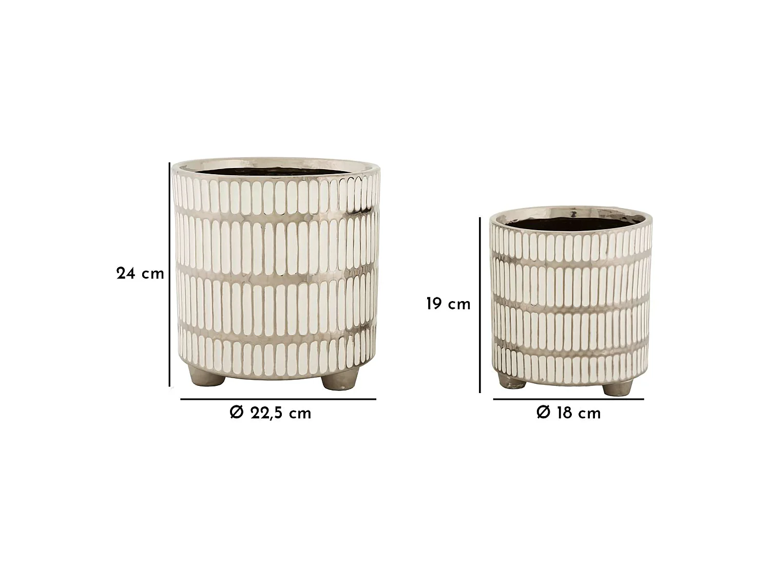 Vaso Banofa, set de 2 vases, Argent, Structure Blanche, Diamètre Grand Vase: 20 cm, Petit Vase: 16 cm