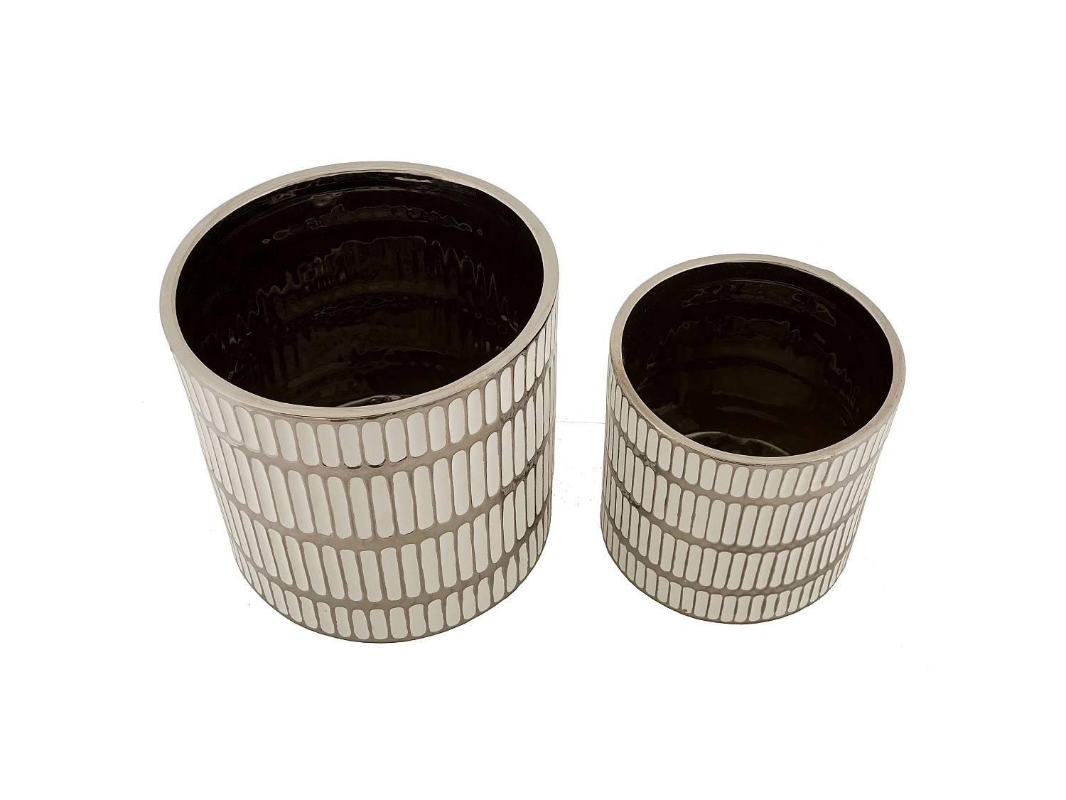 Vaso Banofa, set de 2 vases, Argent, Structure Blanche, Diamètre Grand Vase: 20 cm, Petit Vase: 16 cm