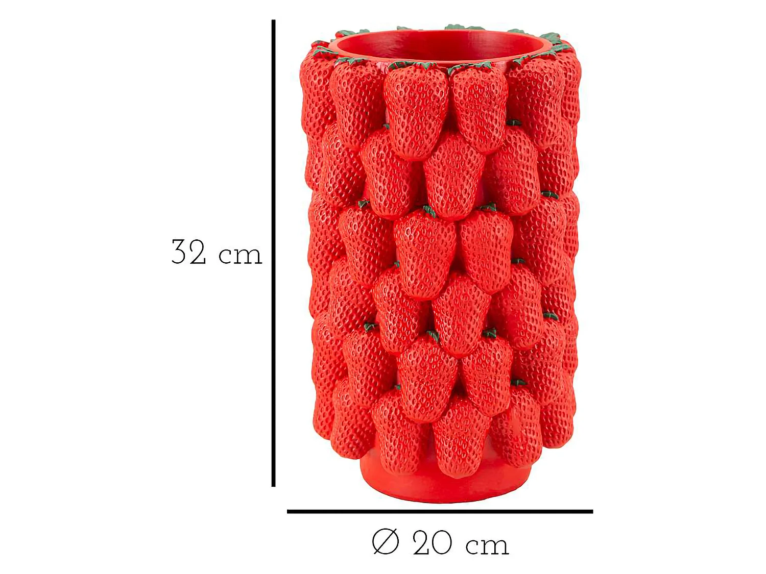 Vaso Giano, Disegni con Fragole, Rosso, Diametro 13.5 cm