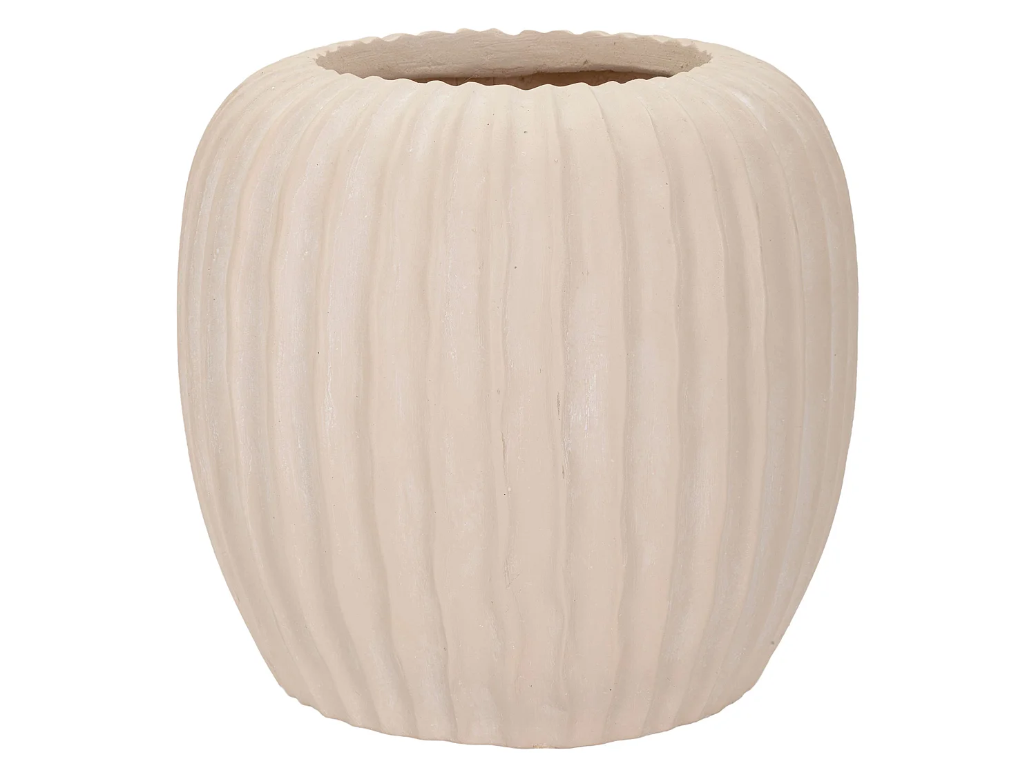 Vaso Pangni, Finitura Scanalata, Bianco Crema, Diametro 16 cm, Sfumatura Colore Struttura Crema