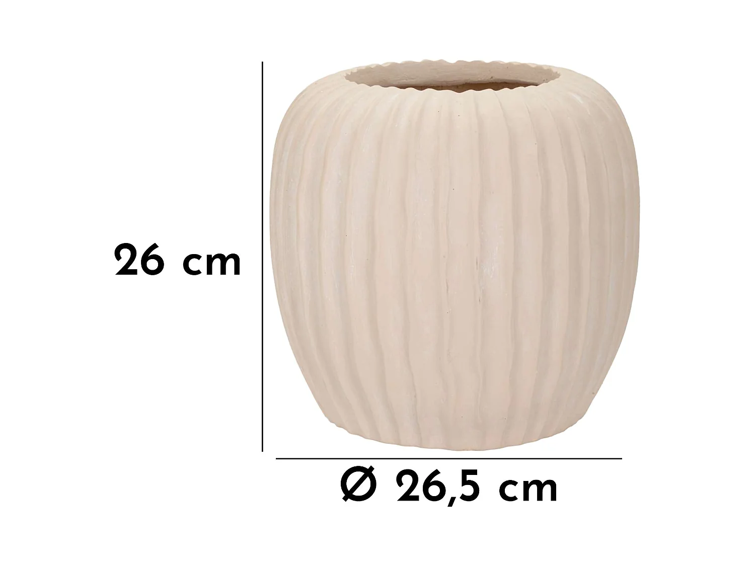 Vaso Pangni, Finitura Scanalata, Bianco Crema, Diametro 16 cm, Sfumatura Colore Struttura Crema