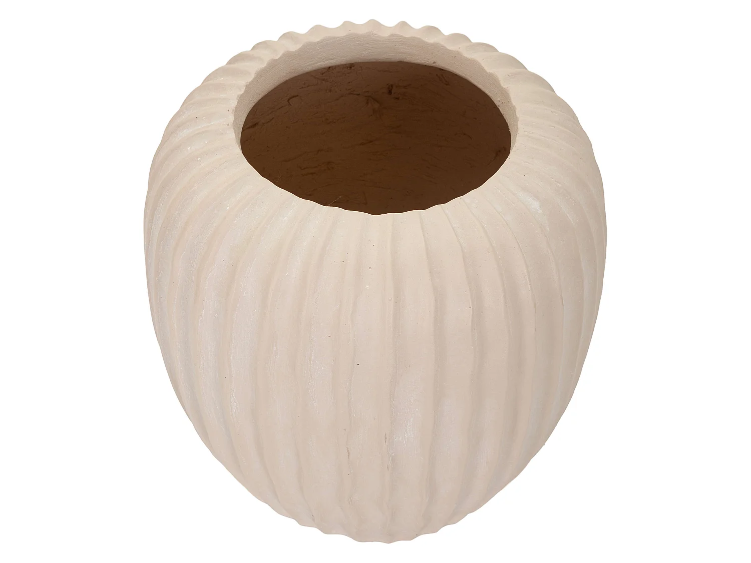 Vaso Pangni, Finitura Scanalata, Bianco Crema, Diametro 16 cm, Sfumatura Colore Struttura Crema