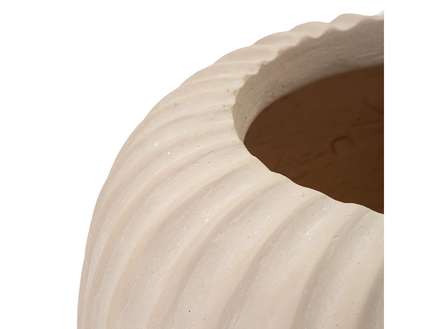 Vaso Pangni, Finitura Scanalata, Bianco Crema, Diametro 16 cm, Sfumatura Colore Struttura Crema